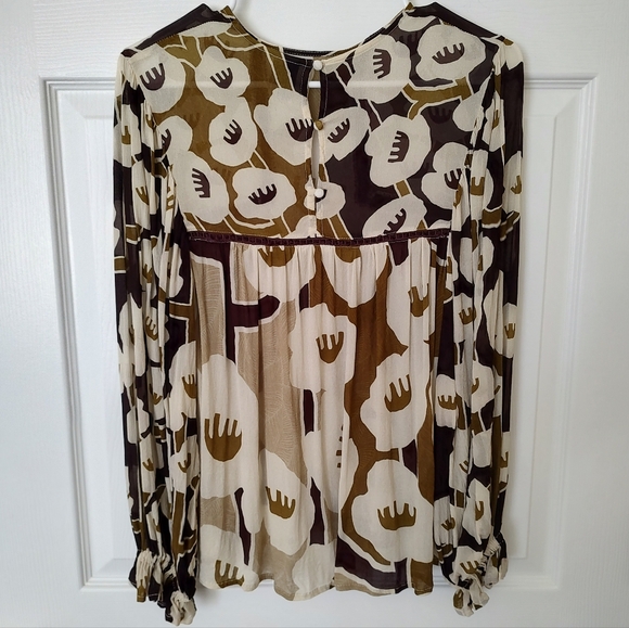 Anthropologie Bl^nk Miranda Peasant Blouse Brown Cream Small - Picture 5 of 13